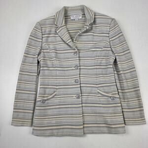 St John Collection Blazer Womens 8 Gray Beige Striped Knit‎ Button Front Jacket